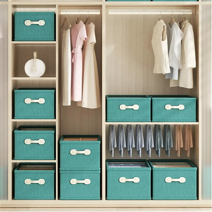 Large Capacity Cotton Linen Storage Box Drawer Style Clothes Organizer, 41x24x18cm, Size M - Green - 2