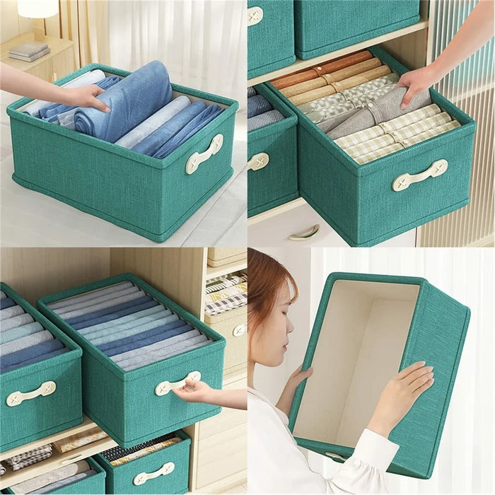 Large Capacity Cotton Linen Storage Box Drawer Style Clothes Organizer, 41x24x18cm, Size M - Green - 3