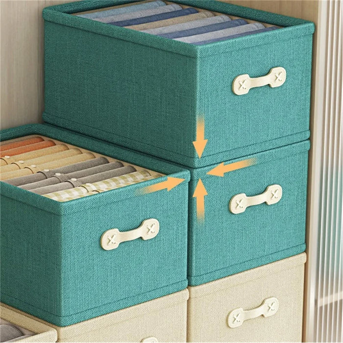 Large Capacity Cotton Linen Storage Box Drawer Style Clothes Organizer, 41x24x18cm, Size M - Green - 4