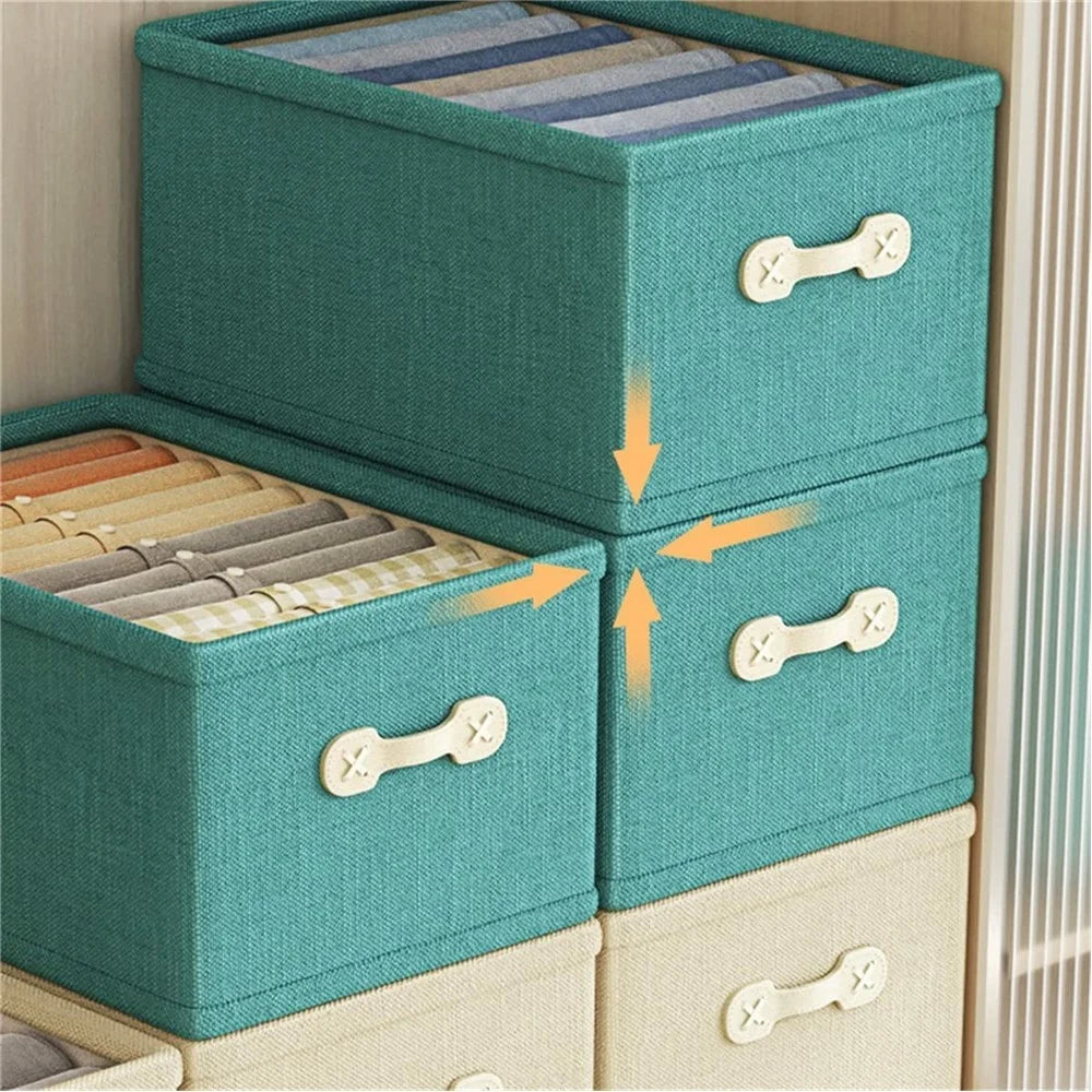 Large Capacity Fabric Storage Box Drawer Style Clothes Organizer with Handle - Green - 4