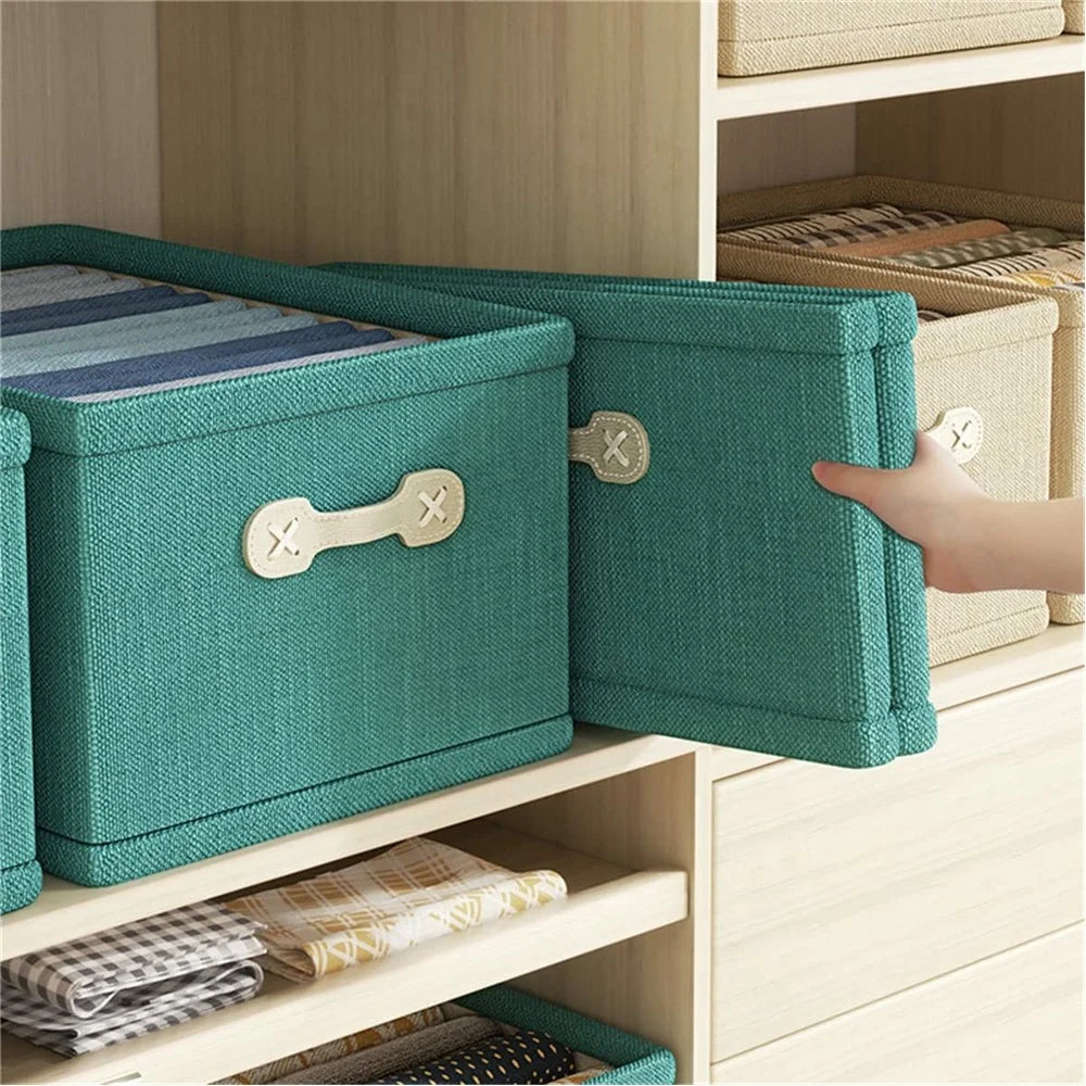 Large Capacity Fabric Storage Box Drawer Style Clothes Organizer with Handle - Green - 5