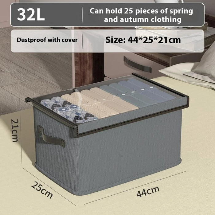 44x25x20cm Foldable Storage Box with Lid 32L Clothes Organizer for Wardrobe  /  Closet Stackable Container - 7