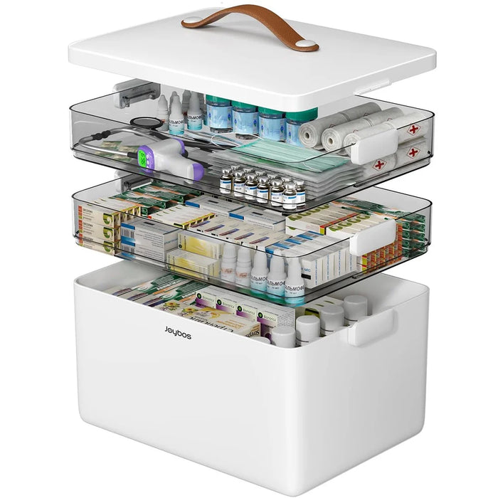 JOYBOS Household 3-Layer Large Capacity Medicine Box Family First Aid Kit Multi-Compartment Storage Organizer - 1