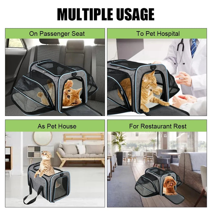 Portable Pet Carrier with Shoulder Strap Large Capacity Travel Expandable Tote Bag for Cats Dogs Gift, Size M - Grey+Blue - 4