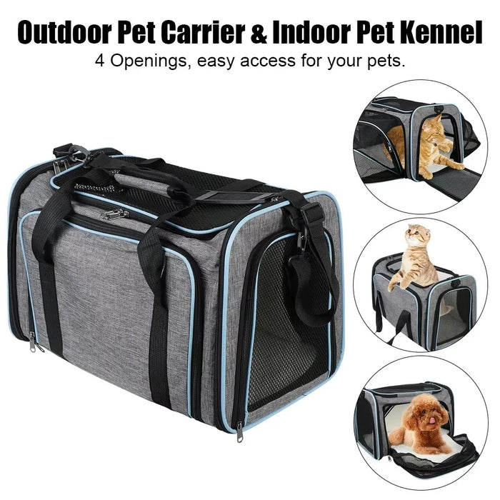 Portable Pet Carrier with Shoulder Strap Large Capacity Travel Expandable Tote Bag for Cats Dogs Gift, Size M - Grey+Blue - 6