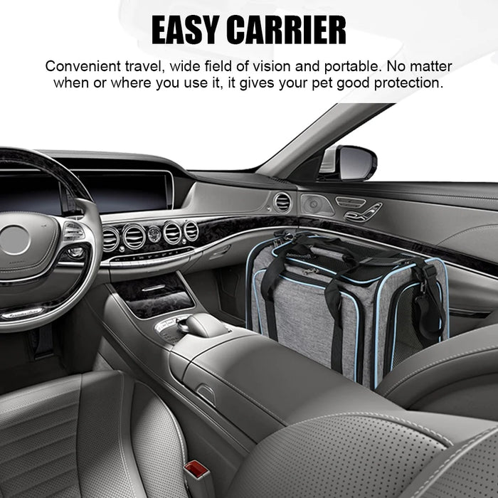 Portable Pet Carrier with Shoulder Strap Large Capacity Travel Expandable Tote Bag for Cats Dogs Gift, Size M - Grey+Blue - 7
