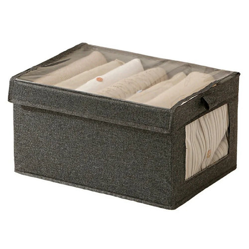 Size M Clear Window Oxford Fabric Foldable Storage Box with Lid for Closet Clothes Organizer, 36 x 25 x 20cm - Grey - 1