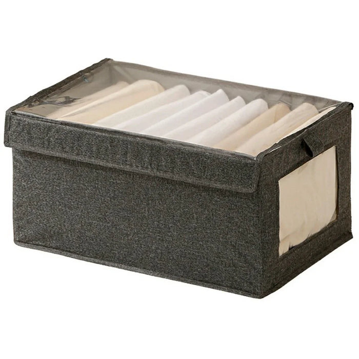Size L Clear Window Oxford Fabric Foldable Storage Box with Lid for Closet Clothes Organizer, 40 x 25 x 20cm - Grey - 1