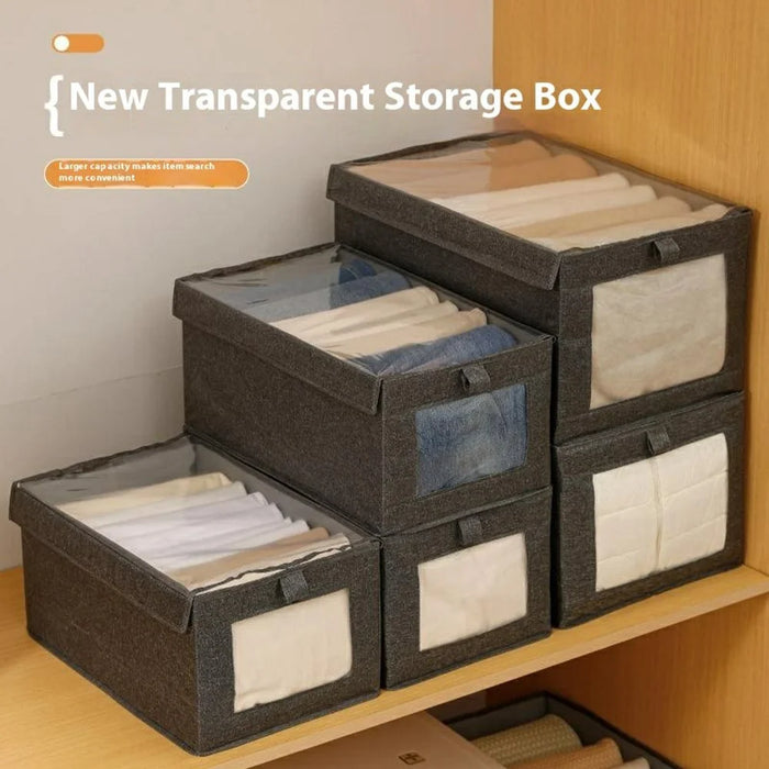 Size L Clear Window Oxford Fabric Foldable Storage Box with Lid for Closet Clothes Organizer, 40 x 25 x 20cm - Grey - 2
