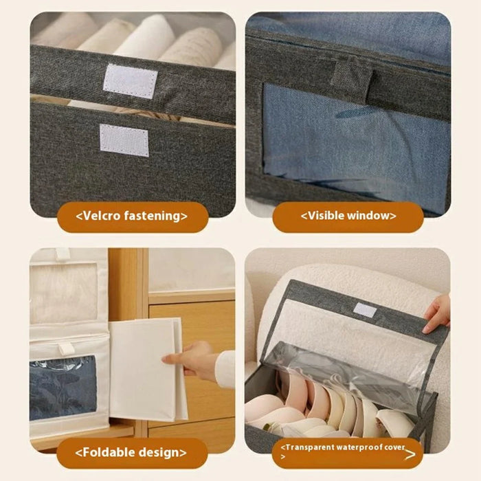 Size L Clear Window Oxford Fabric Foldable Storage Box with Lid for Closet Clothes Organizer, 40 x 25 x 20cm - Grey - 5