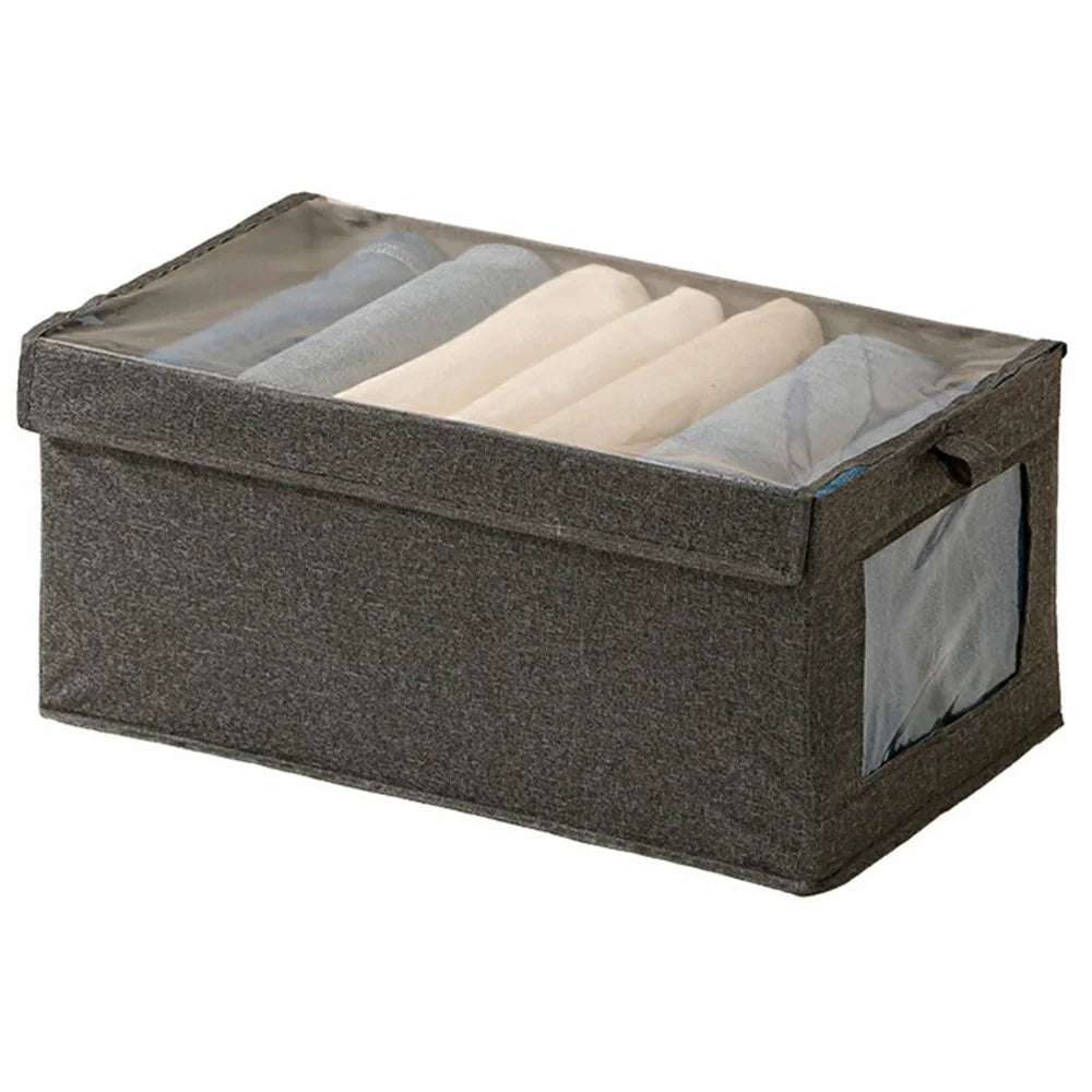 Size XL Clear Window Oxford Fabric Foldable Storage Box with Lid for Closet Clothes Organizer, 44 x 25 x 20cm - Grey - 1
