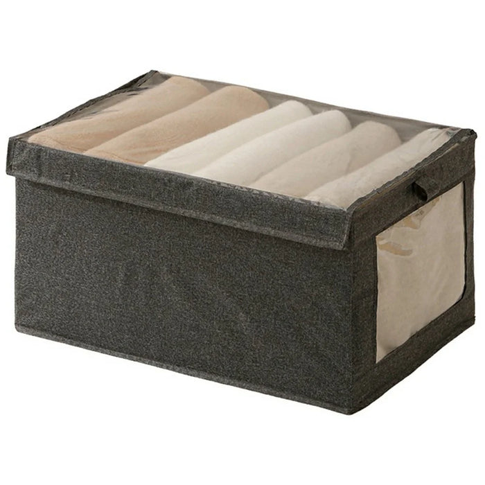 Size XXL Clear Window Oxford Fabric Foldable Storage Box with Lid for Closet Clothes Organizer, 47 x 30 x 25cm - Grey - 1