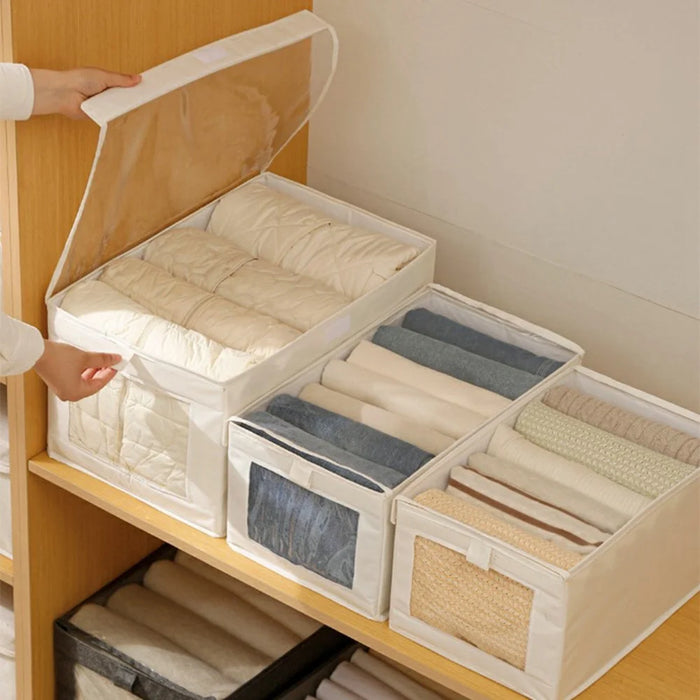Size XXL Clear Window Oxford Fabric Foldable Storage Box with Lid for Closet Clothes Organizer, 47 x 30 x 25cm - Grey - 7
