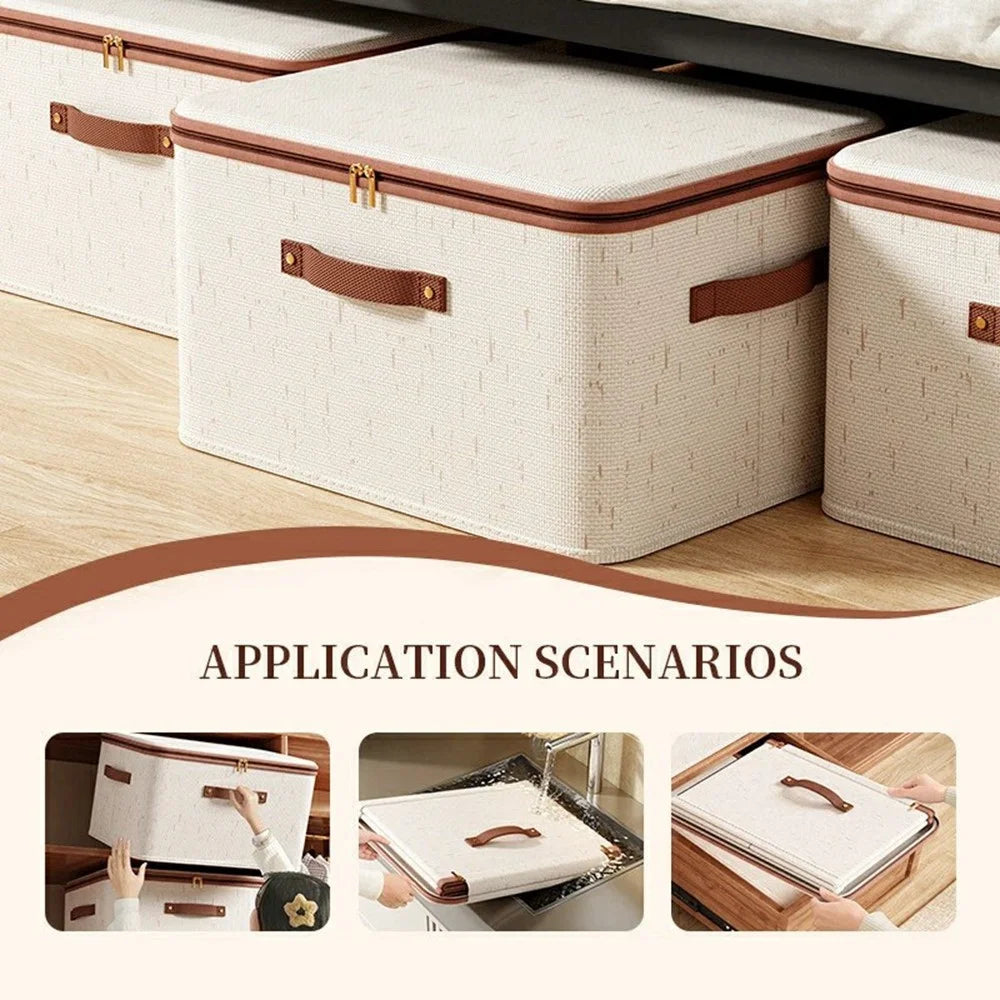 8L Foldable Organizer for Clothes Toys Underwear Washable Cotton Linen Storage Box with Lid - 2