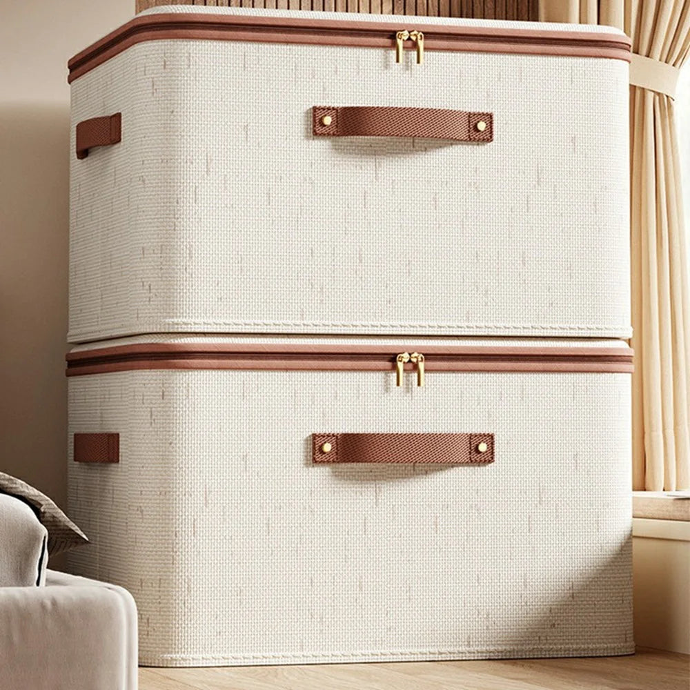 25L Foldable Organizer for Clothes Toys Underwear Washable Cotton Linen Storage Box with Lid - 7