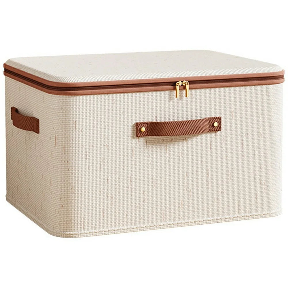 56L Foldable Organizer for Clothes Toys Underwear Washable Cotton Linen Storage Box with Lid - 1