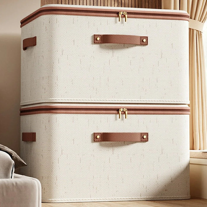 56L Foldable Organizer for Clothes Toys Underwear Washable Cotton Linen Storage Box with Lid - 7