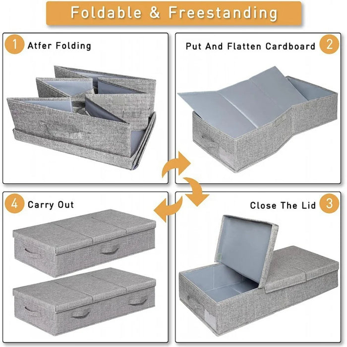 1Pc Under Bed Storage Box with Lid Foldable Organizer Container for Clothes Blankets Toys - Grey - 7