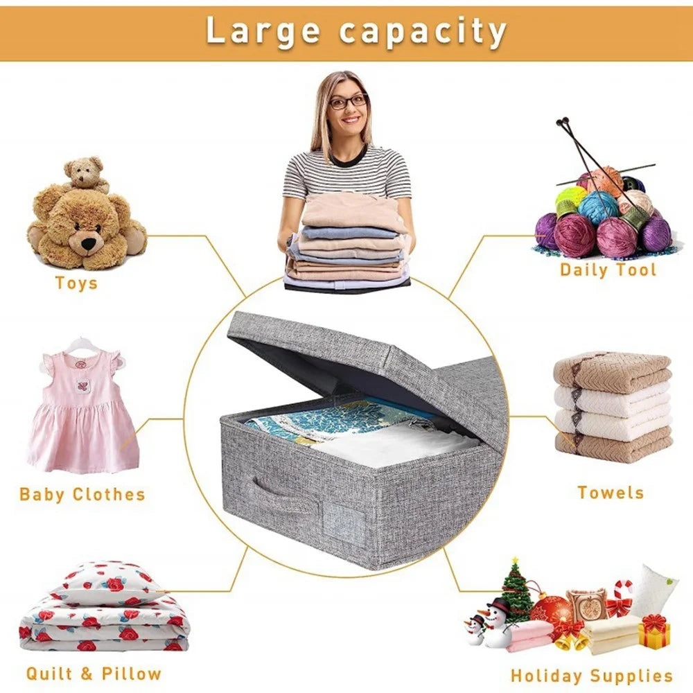 2Pcs Under Bed Storage Box with Lid Foldable Organizer Container for Clothes Blankets Toys - Grey - 6