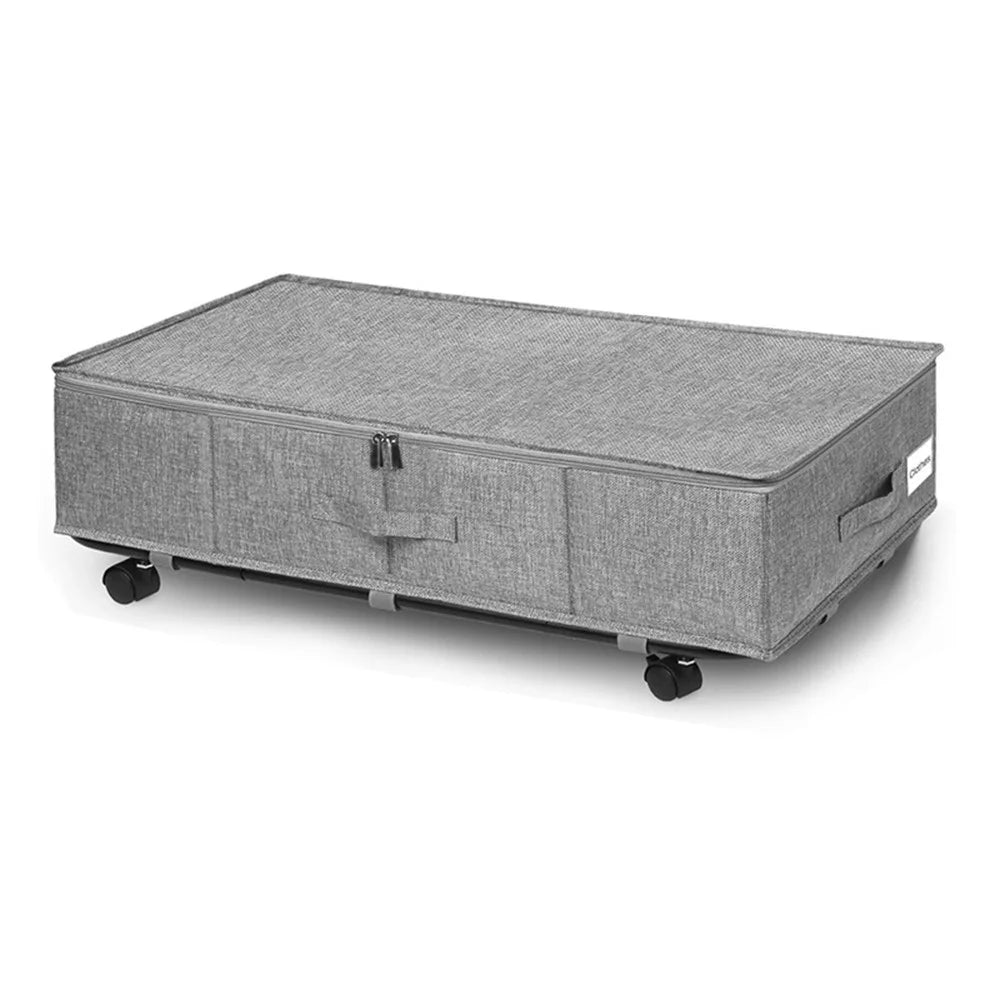 1Pc Imitation Linen Under Bed Storage Box with Wheels Foldable Closet Organizer for Blanket Toy - 1