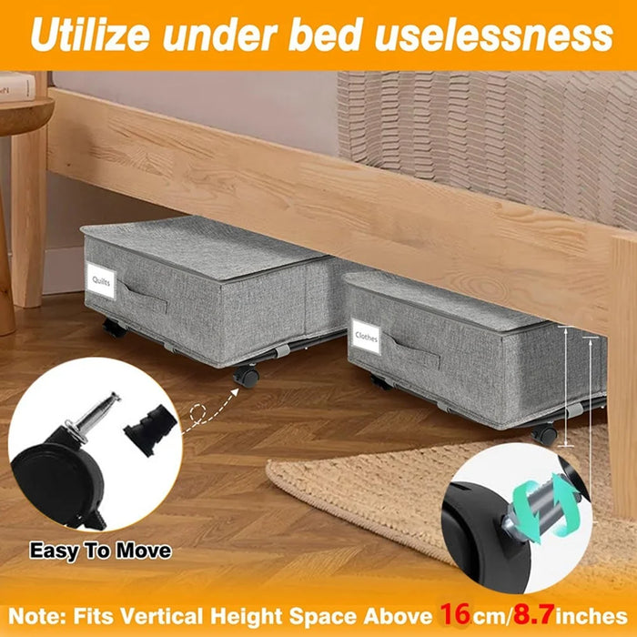 1Pc Imitation Linen Under Bed Storage Box with Wheels Foldable Closet Organizer for Blanket Toy - 2