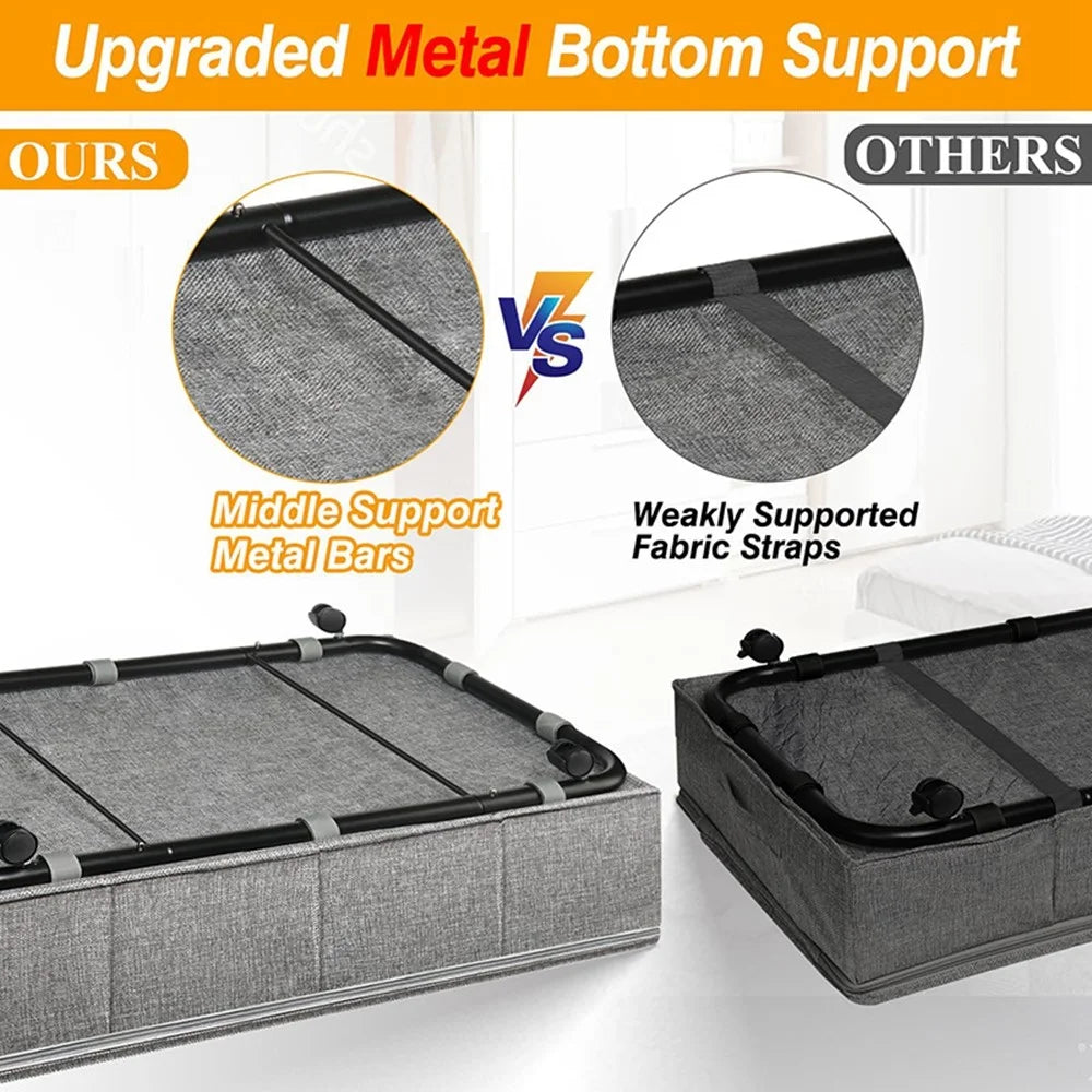 2Pcs Imitation Linen Under Bed Storage Box with Wheels Foldable Closet Organizer for Blanket Toy - 5