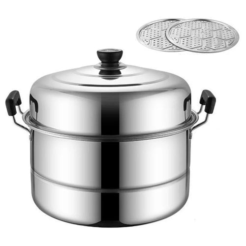 Stainless Steel Stack and Steam Pot Set 26cm 2-Layer Steamer with 2PCS Steamer Trays for Vegetable, Dumpling - 1