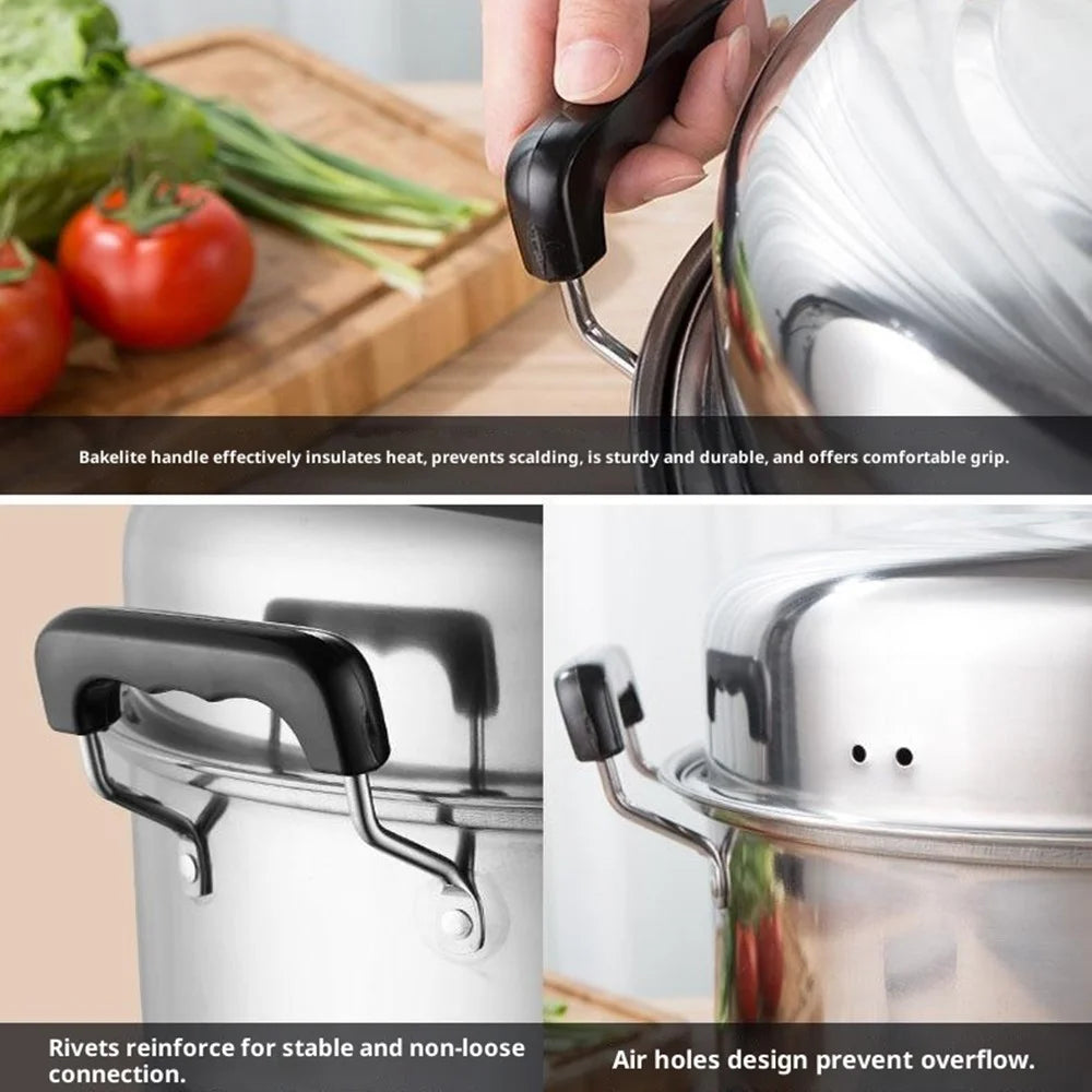 Stainless Steel Stack and Steam Pot Set 26cm 2-Layer Steamer with 2PCS Steamer Trays for Vegetable, Dumpling - 5