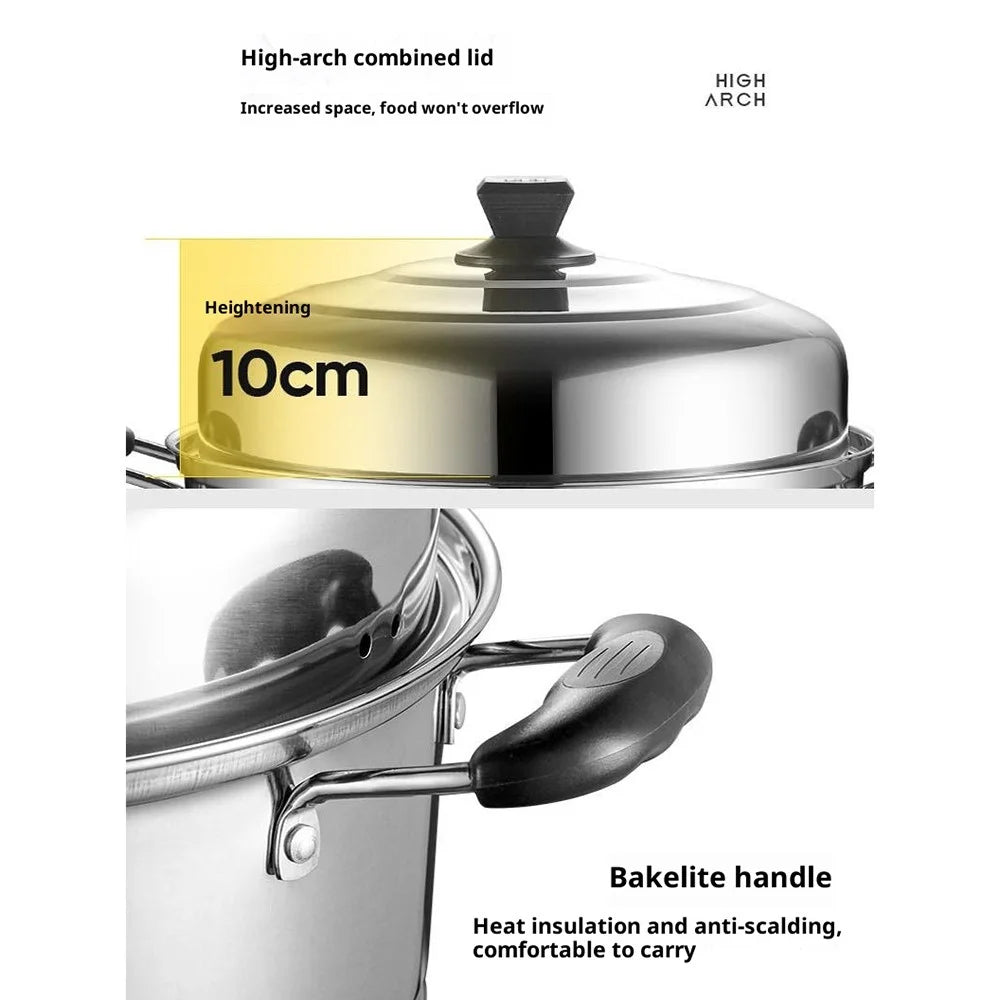 Stainless Steel Stack and Steam Pot Set 26cm 2-Layer Steamer with 2PCS Steamer Trays for Vegetable, Dumpling - 7