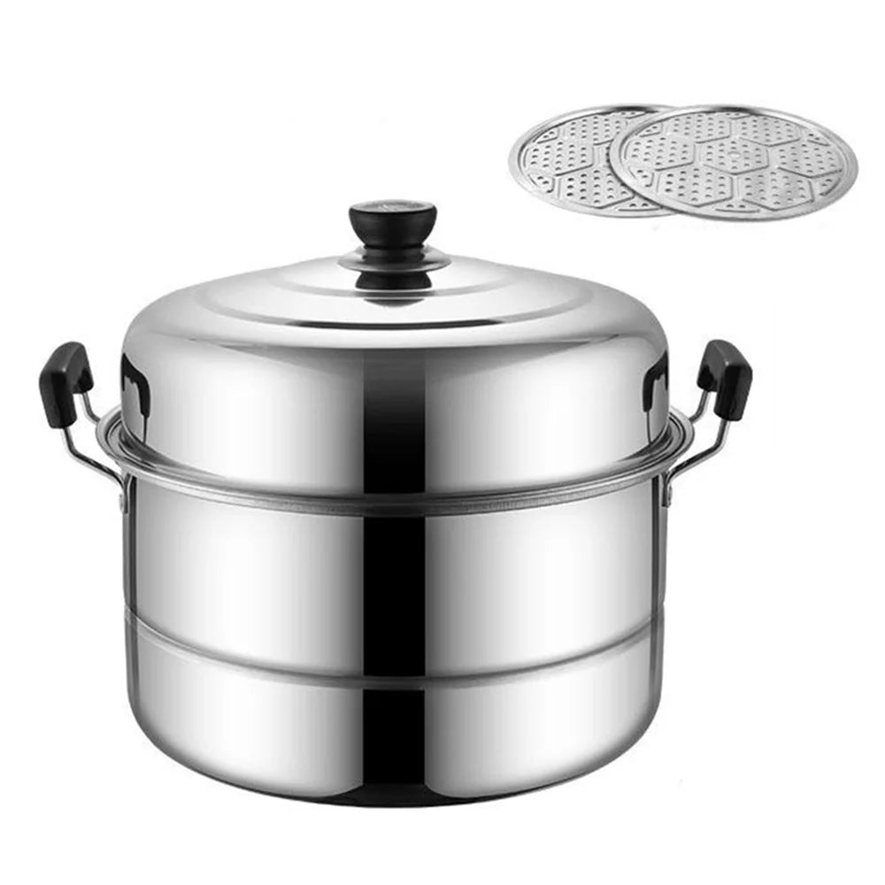 Stainless Steel Stack and Steam Pot Set 36cm 2-Layer Steamer with 2PCS Steamer Trays for Vegetable, Dumpling - 1