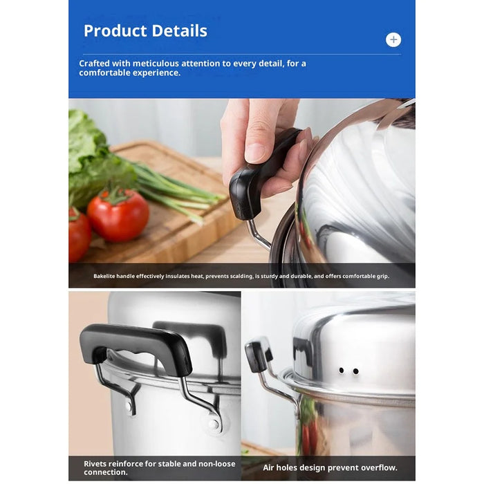 Stainless Steel Stack and Steam Pot Set 36cm 2-Layer Steamer with 2PCS Steamer Trays for Vegetable, Dumpling - 7