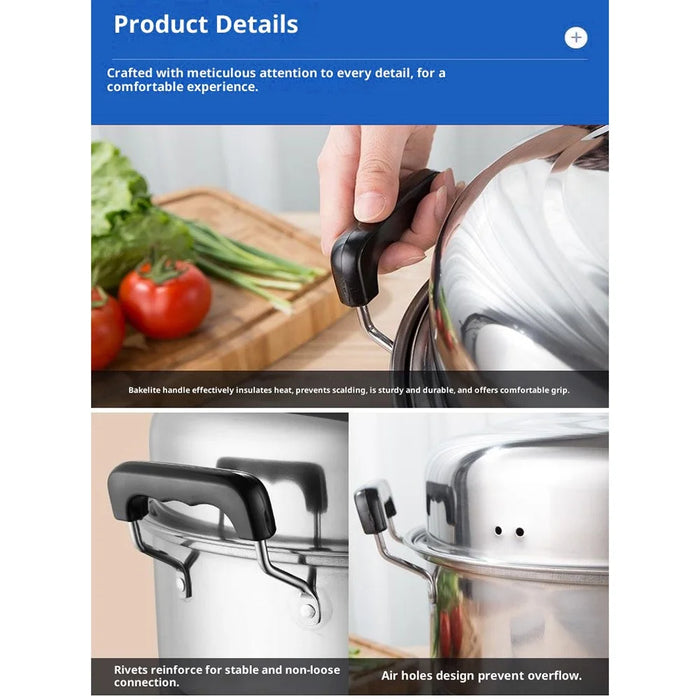 Stainless Steel 3-Tier Steamer Pot 26cm Steaming Pot Cookware with 2PCS Steaming Trays for Induction  /  Gas Stove - 6