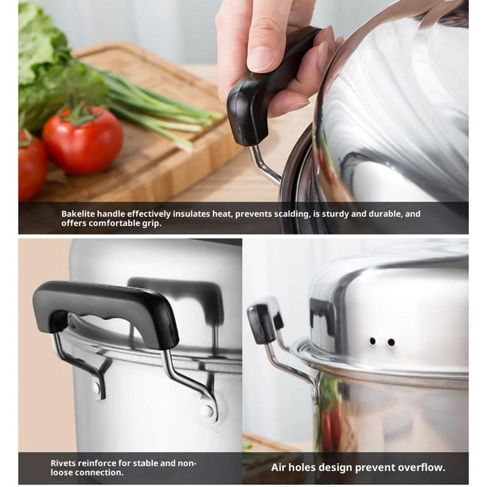 Stainless Steel 3-Tier Steamer Pot 28cm Steaming Pot Cookware with 2PCS Steaming Trays for Induction  /  Gas Stove - 2