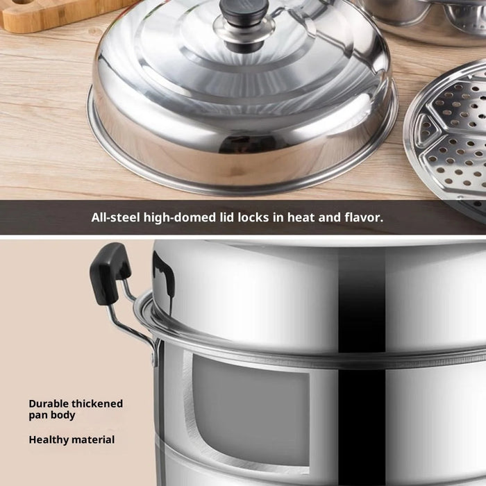 Stainless Steel 3-Tier Steamer Pot 28cm Steaming Pot Cookware with 2PCS Steaming Trays for Induction  /  Gas Stove - 4