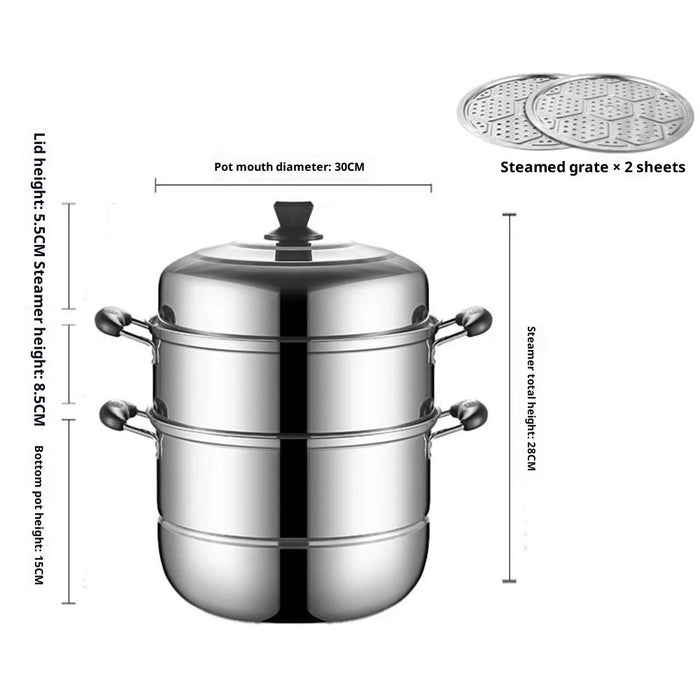 Stainless Steel 3-Tier Steamer Pot 30cm Steaming Pot Cookware with 2PCS Steaming Trays for Induction  /  Gas Stove - 2
