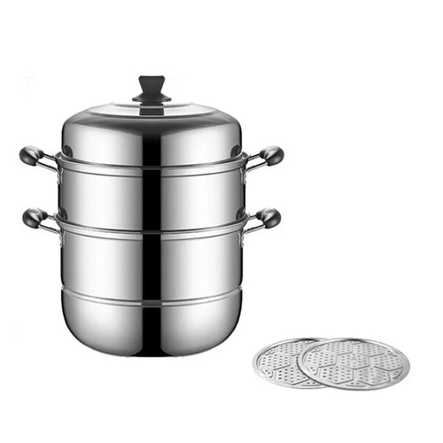 Stainless Steel 3-Tier Steamer Pot 32cm Steaming Pot Cookware with 2PCS Steaming Trays for Induction  /  Gas Stove - 1