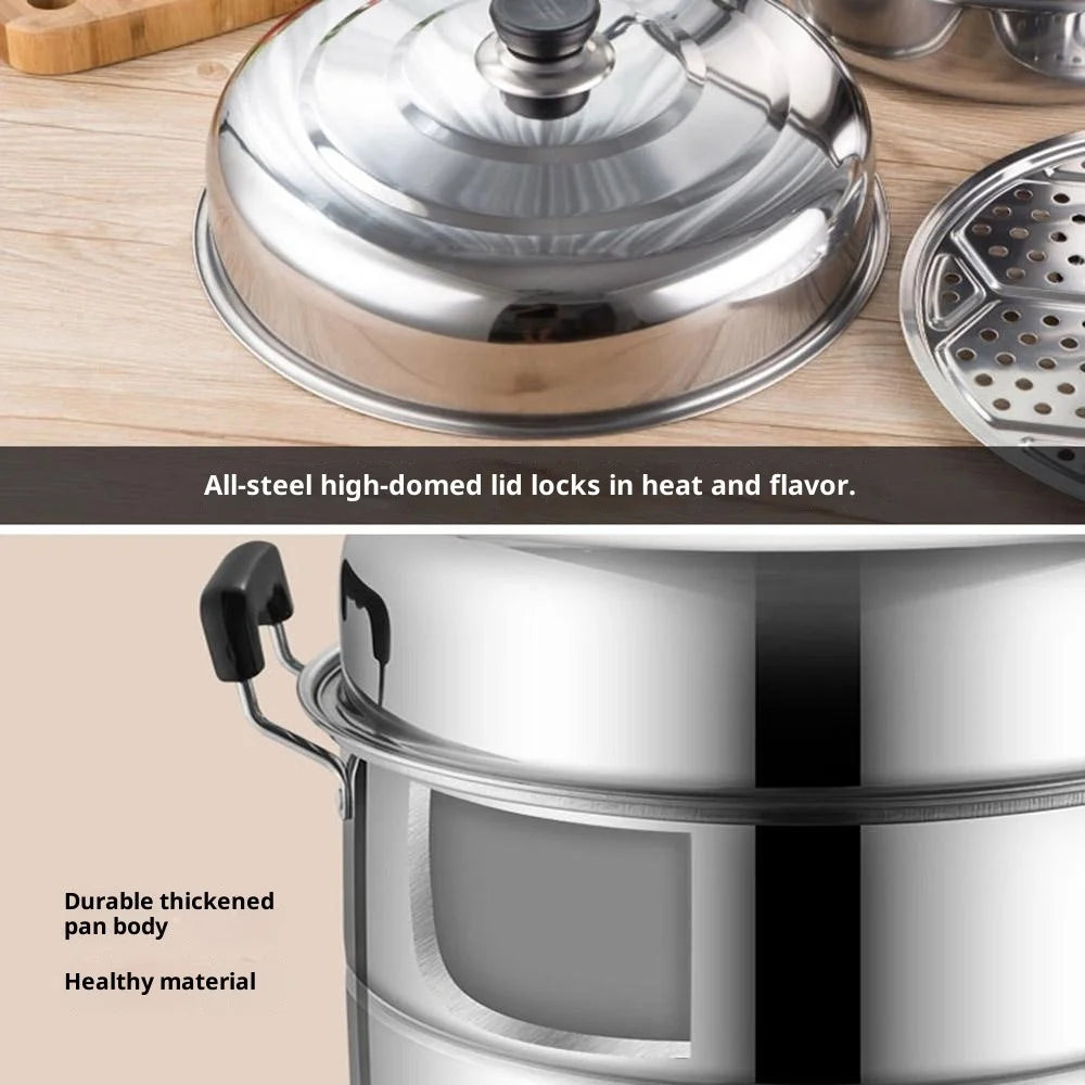 Stainless Steel 3-Tier Steamer Pot 32cm Steaming Pot Cookware with 2PCS Steaming Trays for Induction  /  Gas Stove - 4