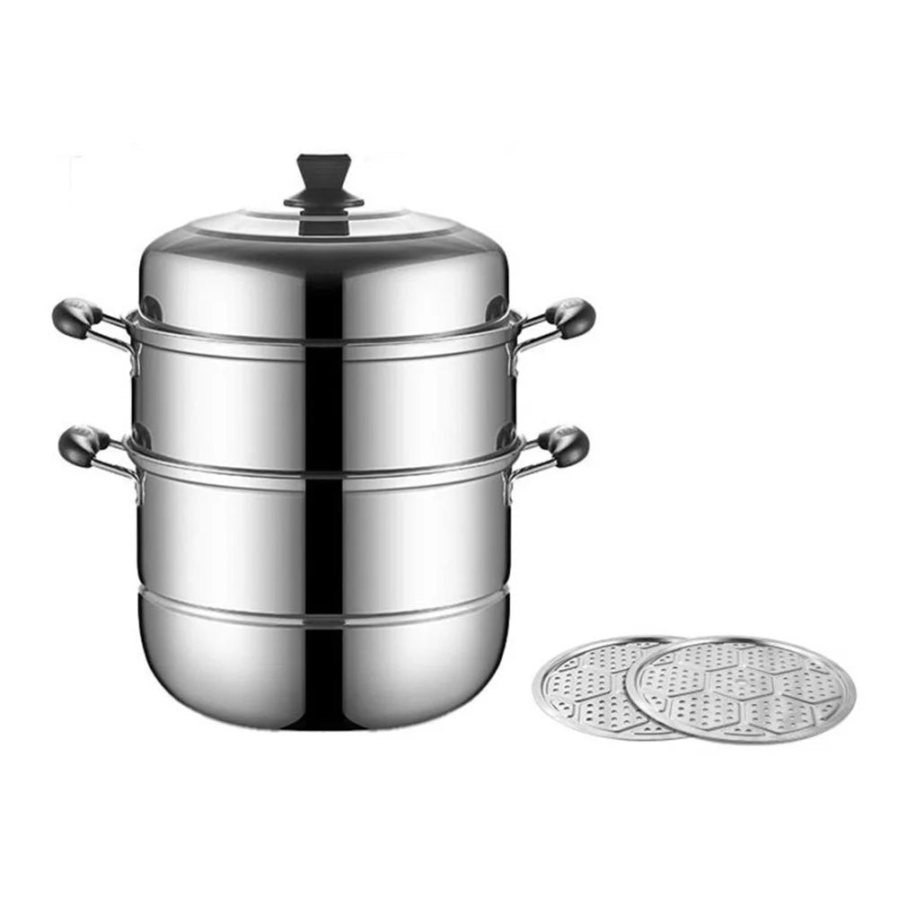 Stainless Steel 3-Tier Steamer Pot 36cm Steaming Pot Cookware with 2PCS Steaming Trays for Induction  /  Gas Stove - 1