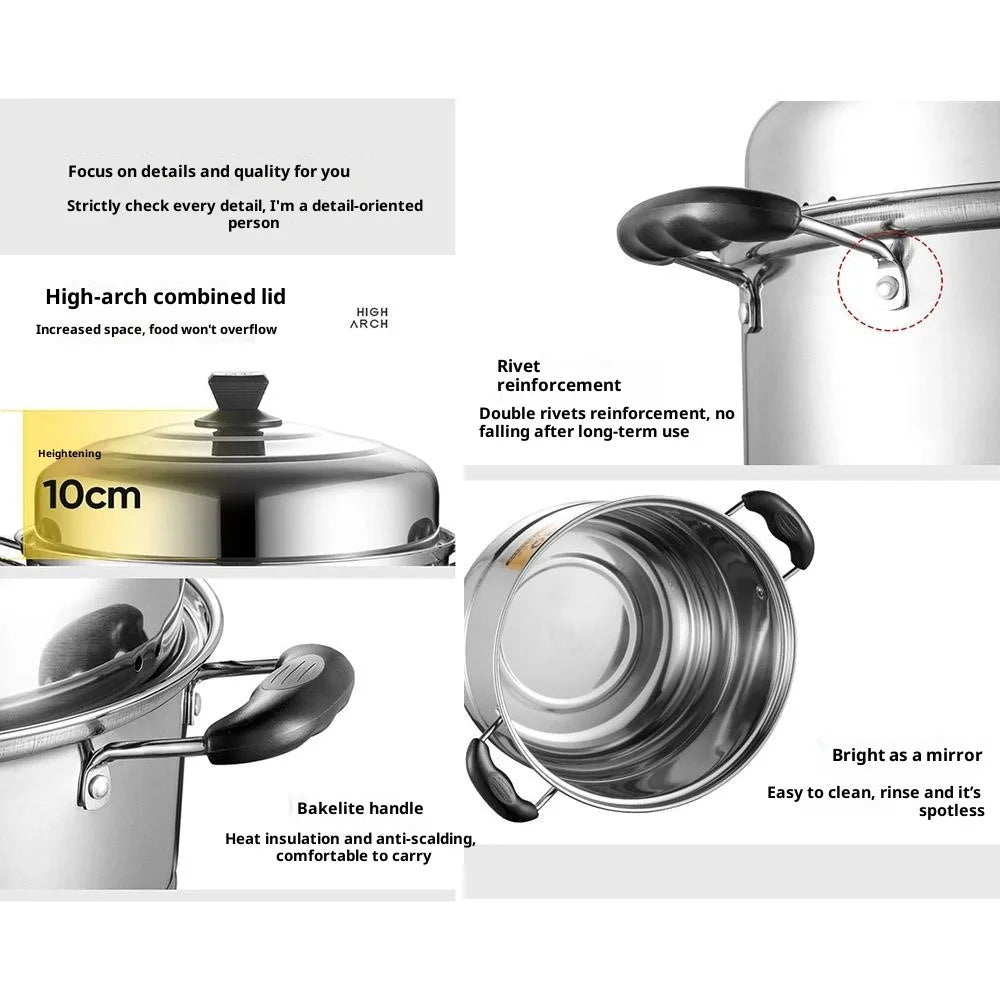 Stainless Steel 3-Tier Steamer Pot 36cm Steaming Pot Cookware with 2PCS Steaming Trays for Induction  /  Gas Stove - 6