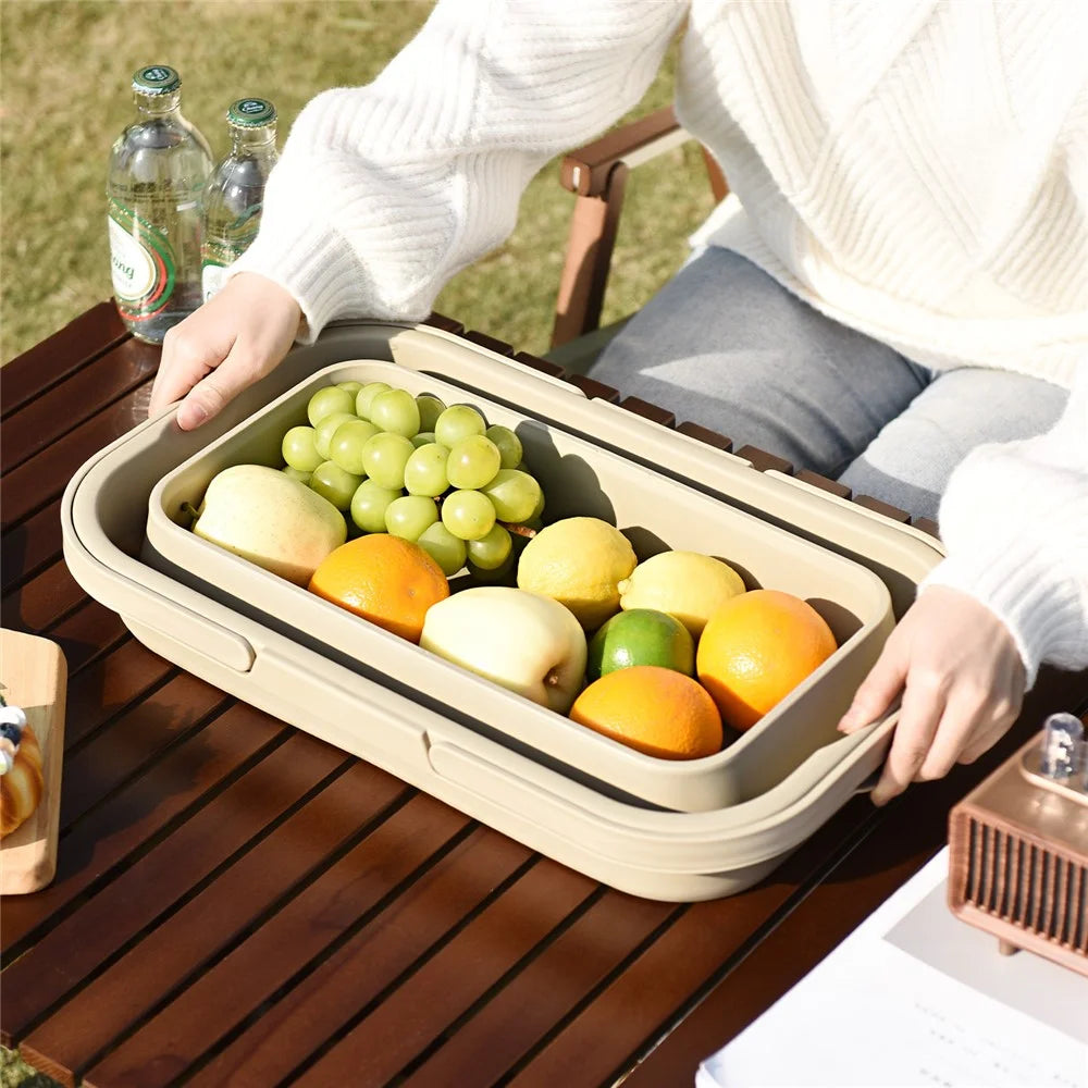 PP Outdoor Picnic Basket with Lid Dustproof Moisture Resistant Storage Basket Foldable Picnic Organizer Box - Army Green - 3