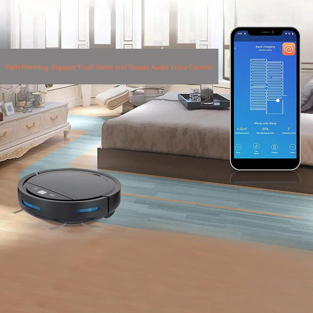 118HW 2500PA Robot Vacuum Cleaner Wireless Smart APP Auto-Recharge Remote Voice Control Sweeping Cleaning Machine - Black - 2