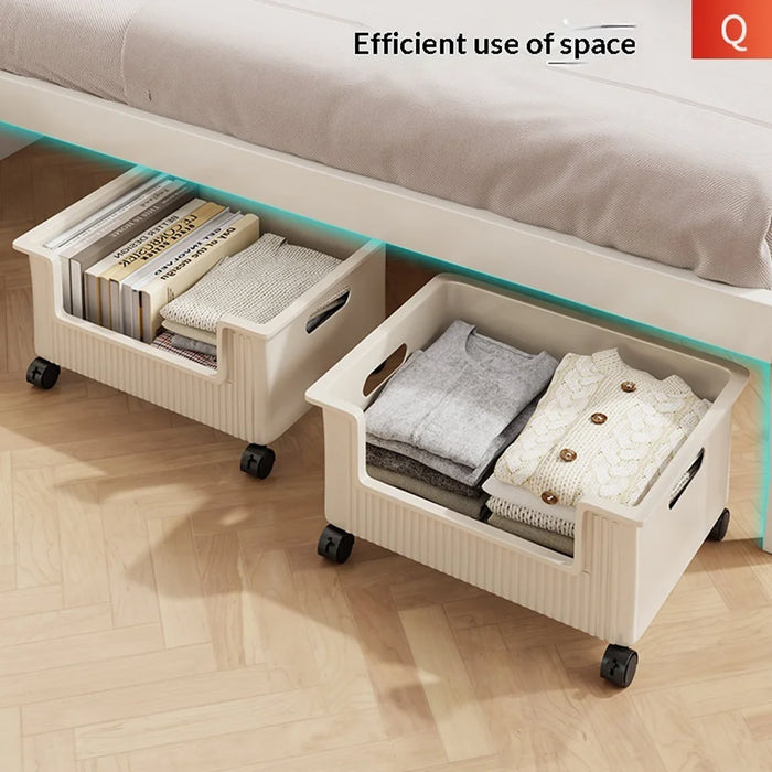 Under Bed Storage Box with Rolling Wheels Plastic Drawer Style Mobile Organizer Container Clothes Storage Bin - Cream White - 3