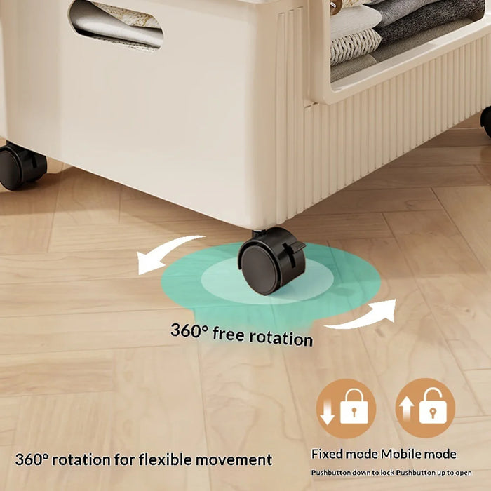 Under Bed Storage Box with Rolling Wheels Plastic Drawer Style Mobile Organizer Container Clothes Storage Bin - Cream White - 5