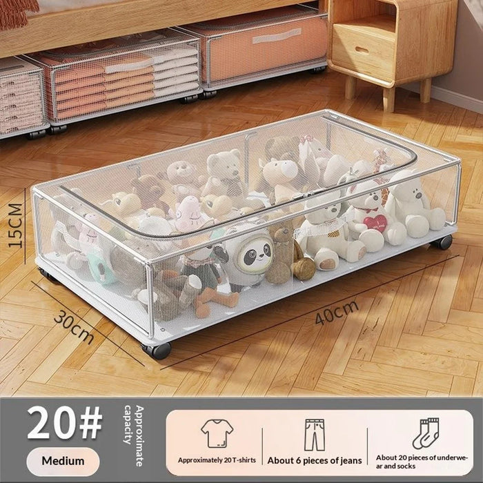 Size M 40x30x15cm Underbed Storage Box with Wheels, Dustproof Organizer for Clothes - Transparent - 2