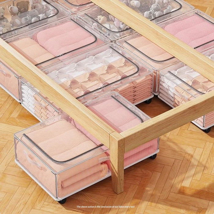 Size M 40x30x15cm Underbed Storage Box with Wheels, Dustproof Organizer for Clothes - Transparent - 5