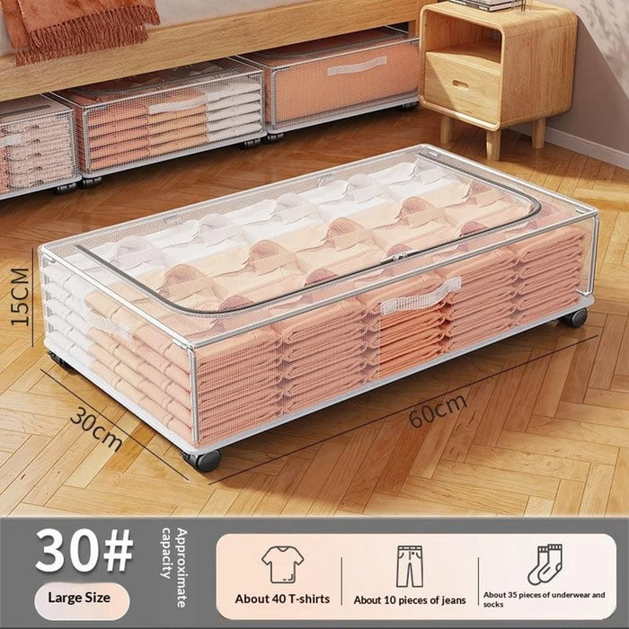 Size L 60x30x15cm Underbed Storage Box with Wheels, Dustproof Organizer for Clothes - Transparent - 2