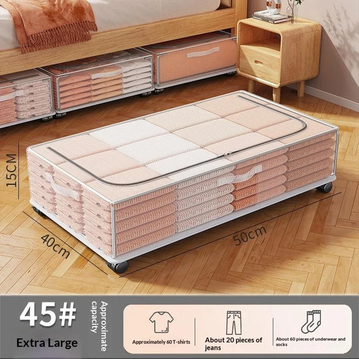 Size XL 50x40x15cm Underbed Storage Box with Wheels, Dustproof Organizer for Clothes - Transparent - 2