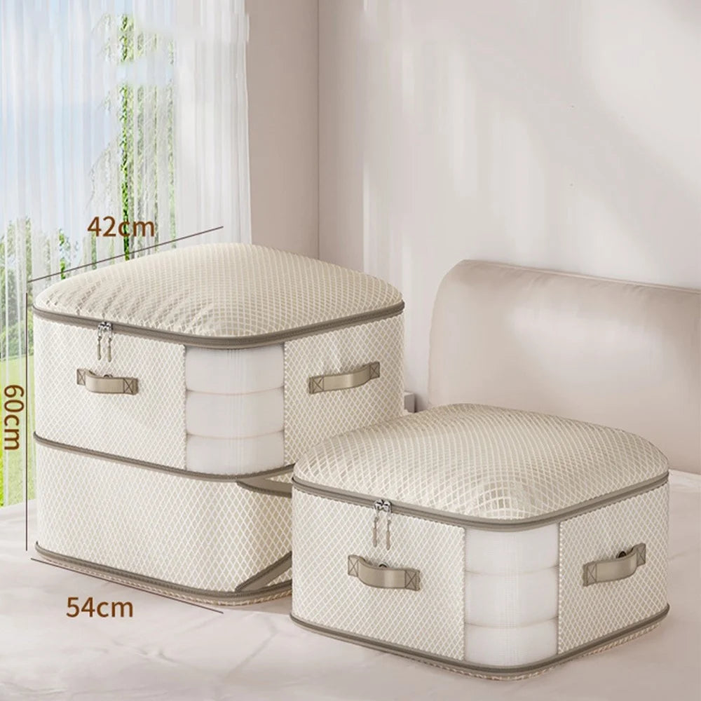 54x42x60cm Double Layer Storage Bag Compression Pouch Organizer for Clothes Quilts Down Jackets - Beige - 1