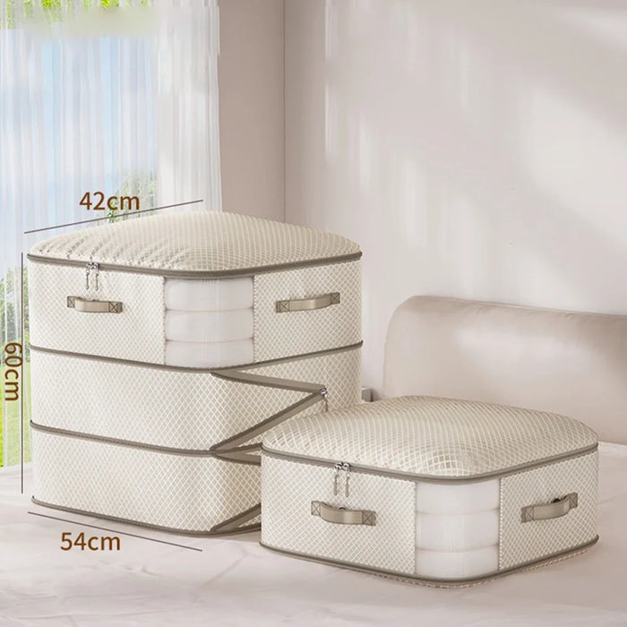 54x42x60cm Three Layer Storage Bag Compression Pouch Organizer for Clothes Quilts Down Jackets - Beige - 1
