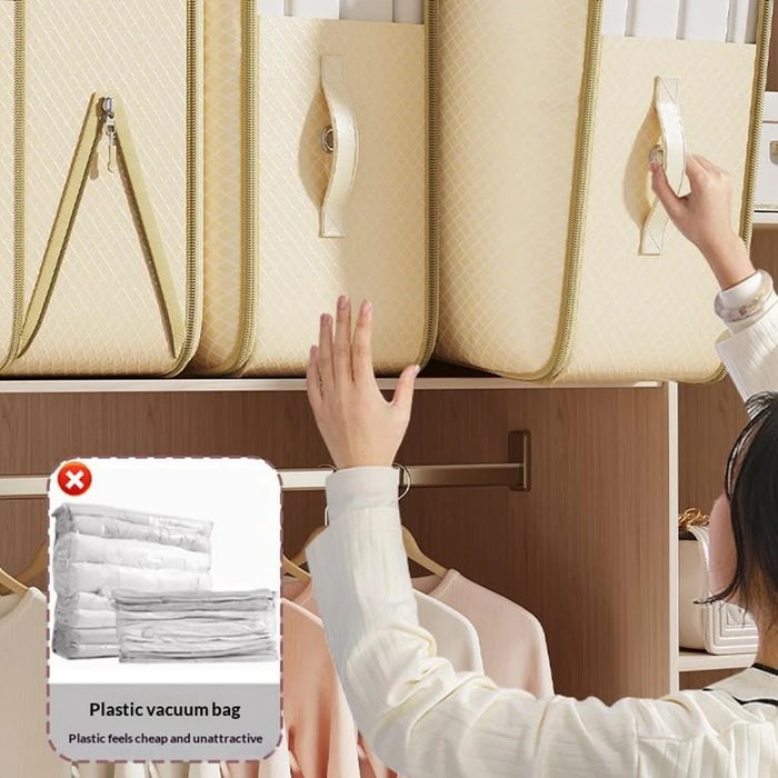 54x42x60cm Three Layer Storage Bag Compression Pouch Organizer for Clothes Quilts Down Jackets - Beige - 4